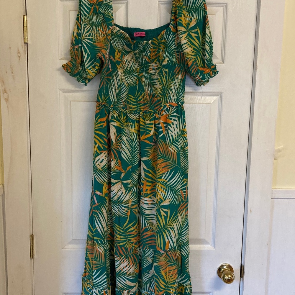 Betsey Johnson Green Palm-Print Maxi Dress with Yellow & White Accents - Picture 1 of 8